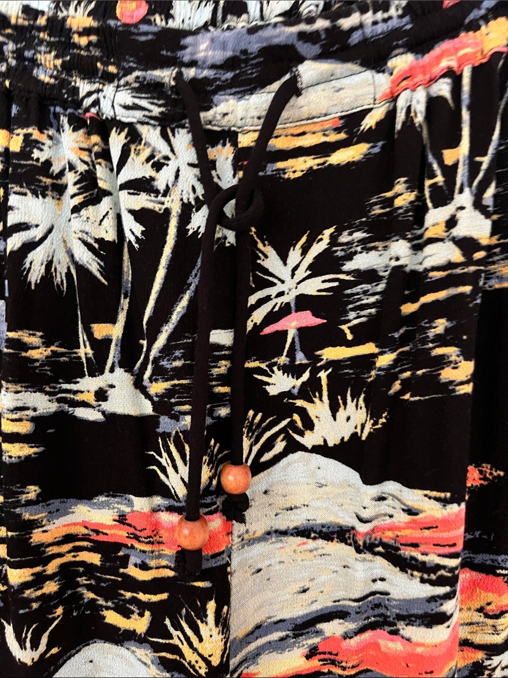 Free People Black Wide-Leg Tropical Print Pants with Coral & Teal - Picture 2 of 3